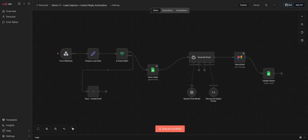 lead capture instant reply automation n8n