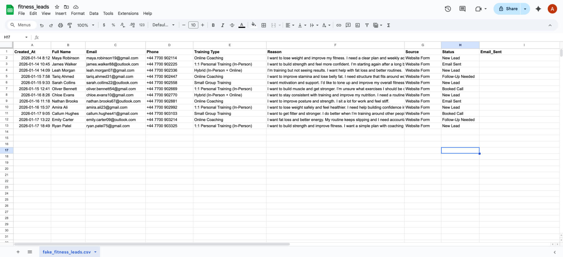lead saved in google sheets