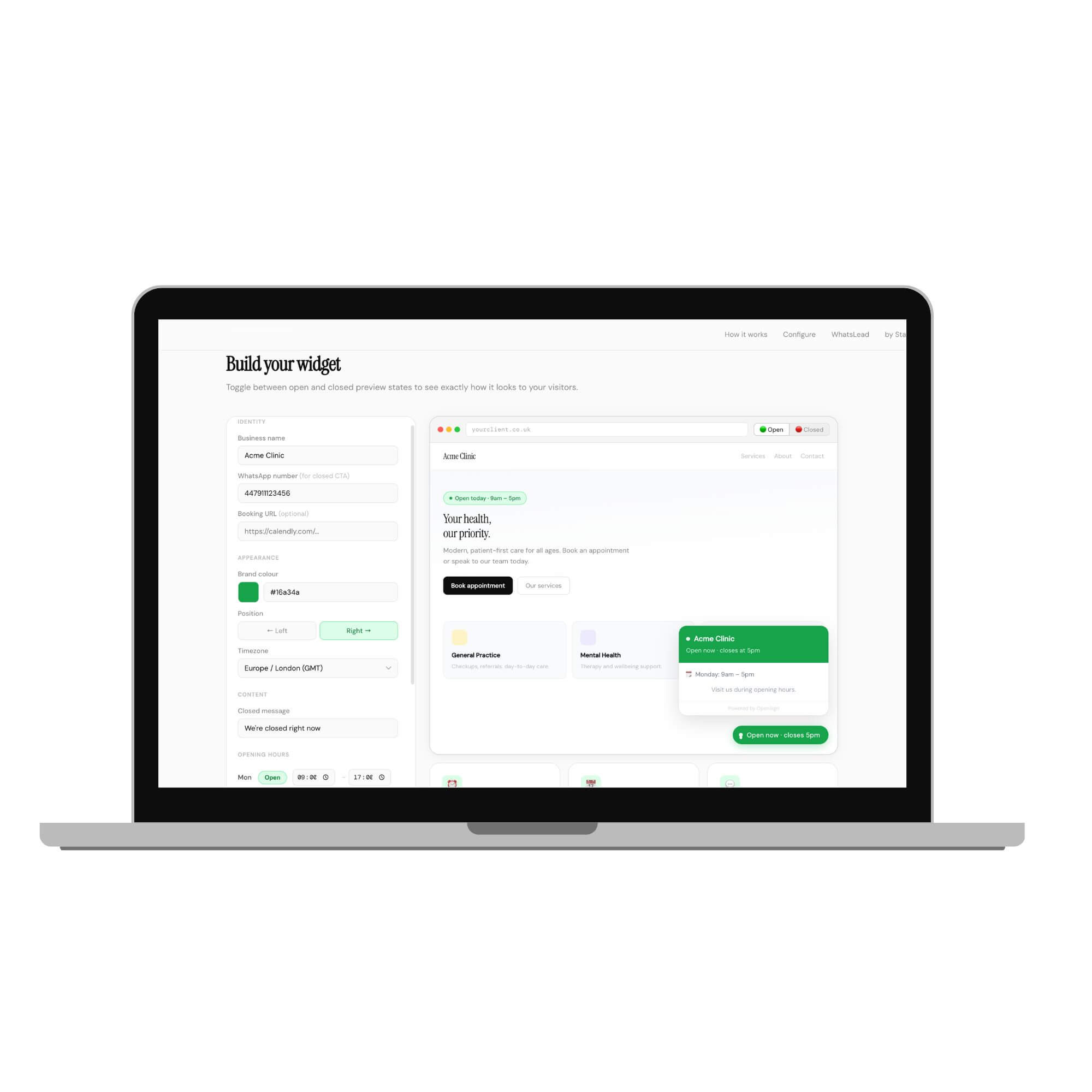 business hours widget startbuildlaunch