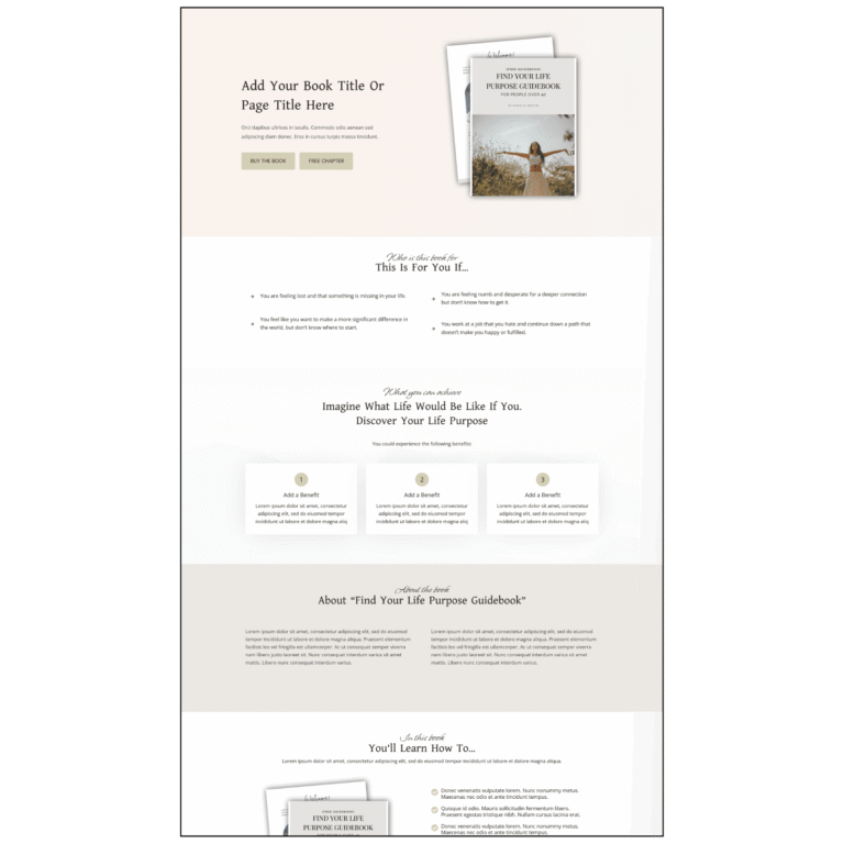 A Lyra book sales page layout with the book cover, who the book is for, benefits and an About the book section