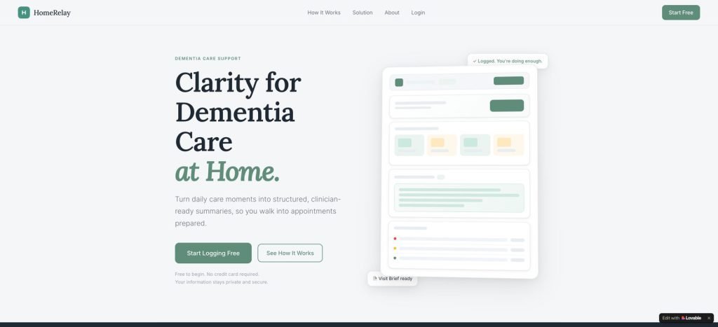 HomeRelay, the earlier single-carer version of RelationCircle: Clarity for dementia care at home