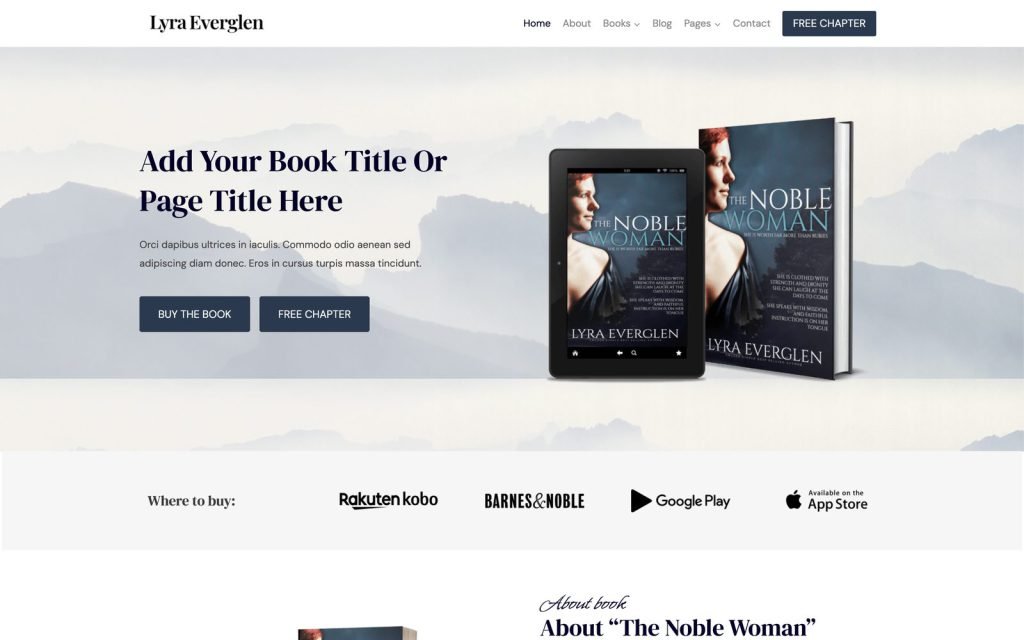 Lyra, an author website demo built with WordPress