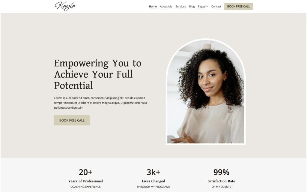 Kayla, a life coaching WordPress website theme